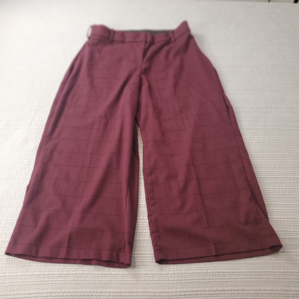 Lane Bryant Culotte Pants Womens 28S Burgundy Windowpane Plaid Wide Leg